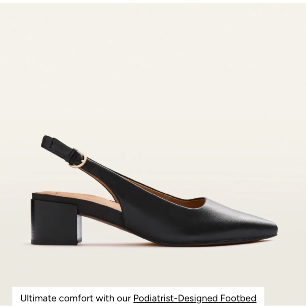 Frankie4 Juliett III Black Leather Pointed Toe Slingback Block Heels Size 7 EUC